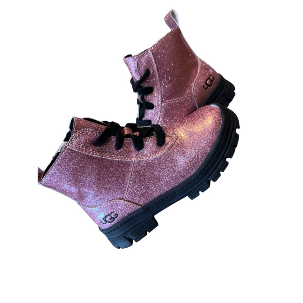 SOLD-UGG Ashton Lace-Up Glitter Pink Combat Boots Kids' Size 12 - Picture 13 of 16